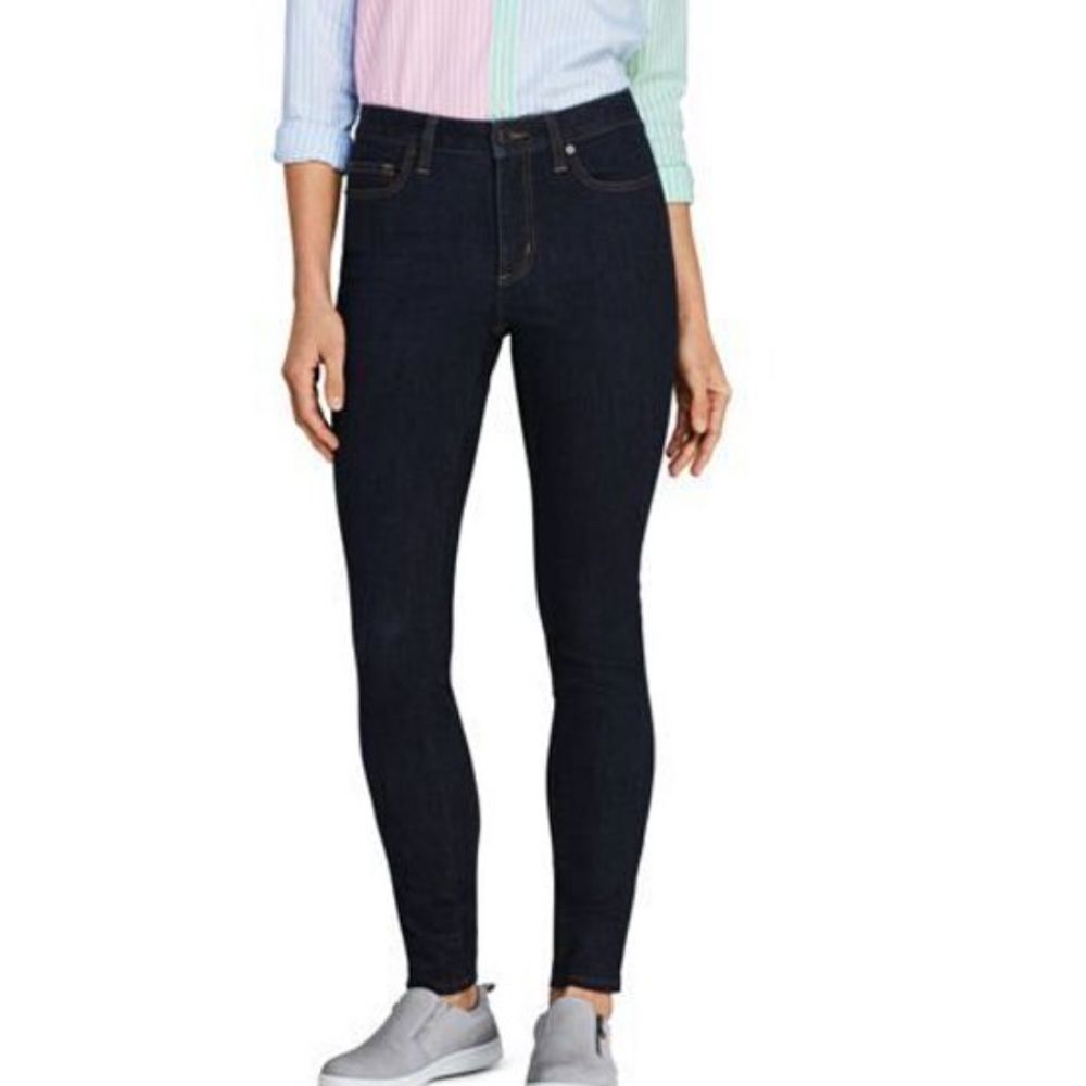 Lands' End Women's Mid Rise Skinny Jeans Blue Deepest Indigo 12 Petite 511819‎